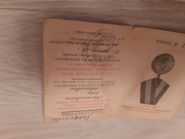Медаль За доблестный труд в Великой Отечественной Войне 1941-1945 гг. Р № 288939