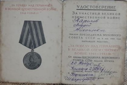 Медаль "За Победу над Германией в Великой Отечественной войне 1941-1945гг."