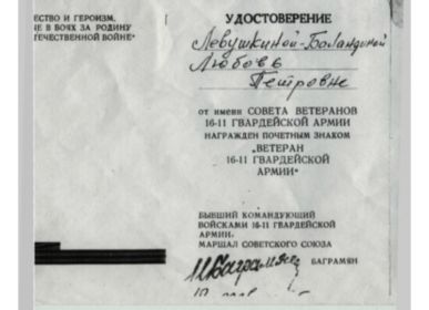 Почетный знак «Ветеран 16-11 Гвардейской армии»