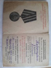 Медаль "За победу над Германией в Виликой Отечественннй Войне 1941-1945"