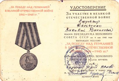 За победу над Германией в Великой Отечественной Войне 1941-1945гг