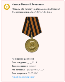 медаль «За победу над Германией в Великой Отечественной войне 1941-1945гг.»
