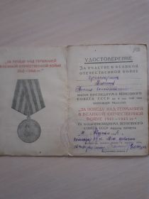 Юбилейная медаль "За Победу над Германией в ВОВ 1941-1945гг."
