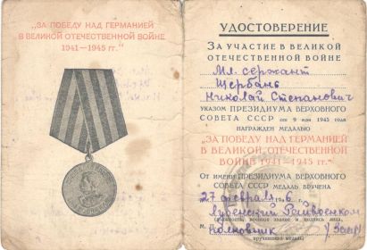 Медаль "За Победу над Германией в ВОВ 1941-1945гг."