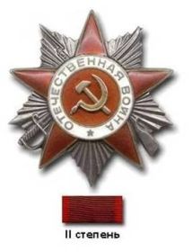 Медали:"За отвагу", "За победу  над фашистской  Германией" ОРден "Отечественная война" 2-й  ст.